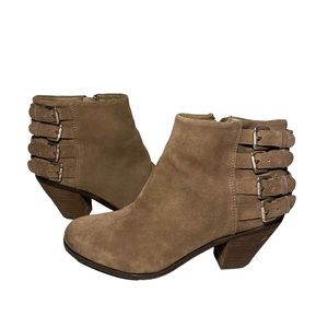 Sam Edelman Suede & Leather Ankle Booties with Buckles in Taupe / Beige / 7.5